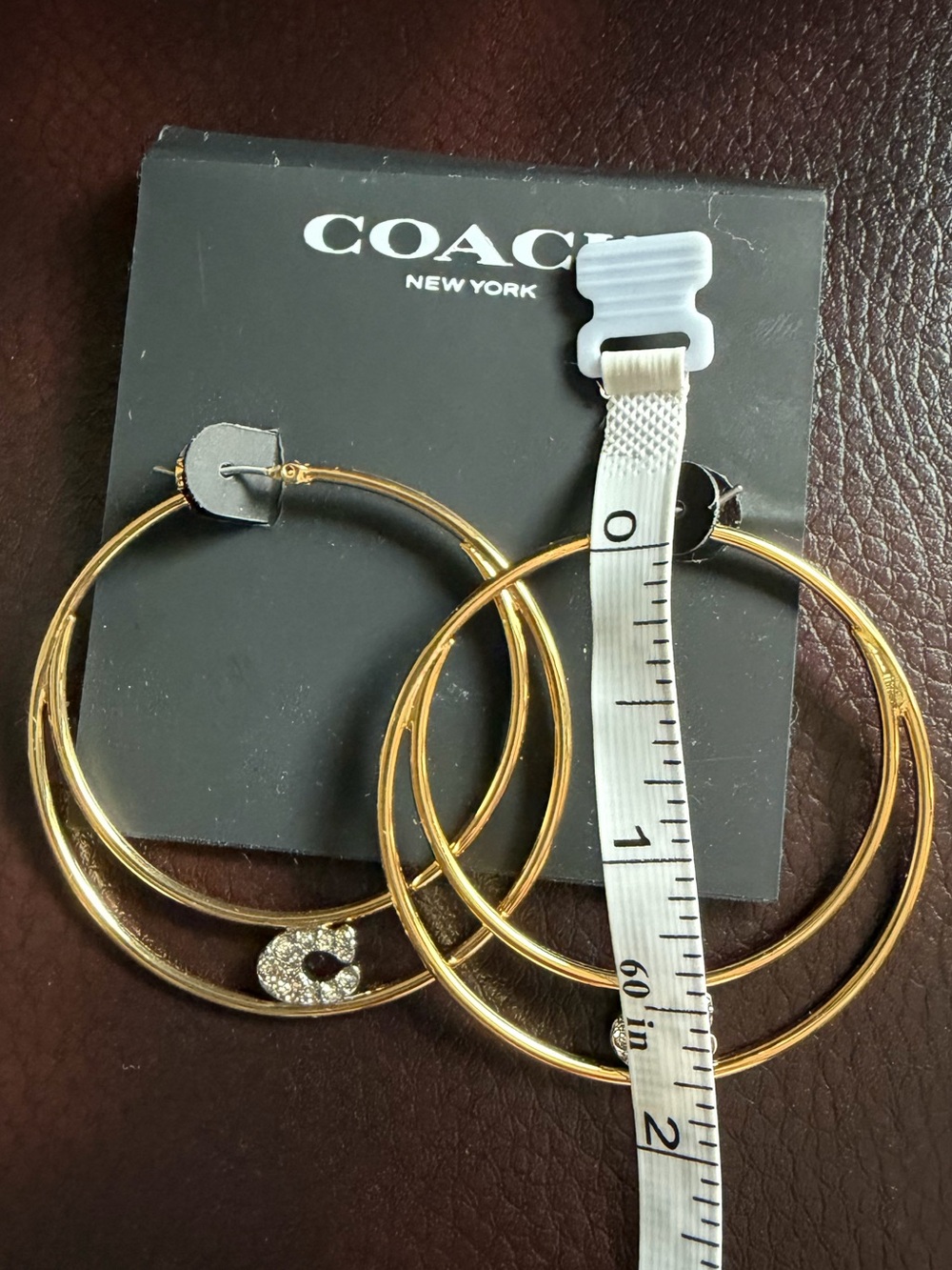 NWT Coach Gold Double Hoop Earrings with Crystal Accent - Picture 6 of 8